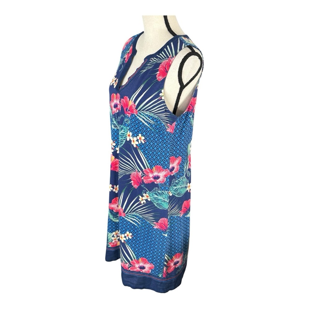 TOMMY BAHAMA Medium Tuscan Trellis Shift Casual Tank Dress Hibiscus Blue Pink - Picture 3 of 13